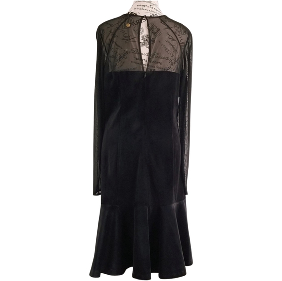 NWT black velvet dress with mesh sleeves - Picture 3 of 8